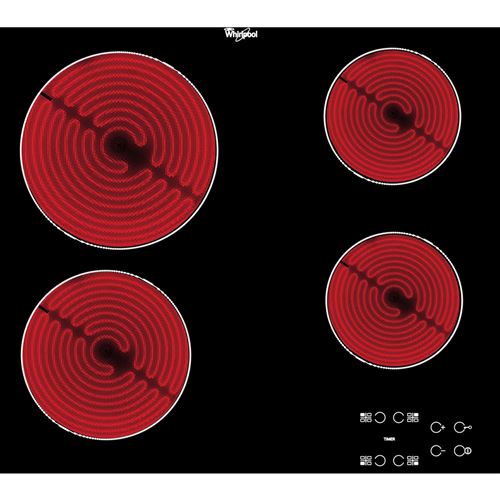 Whirlpool Akt8090ne Table De Cuisson Vitroceramique - 4 Zones - 6200w - L58 X P51cm - Revetement Verre - Noir