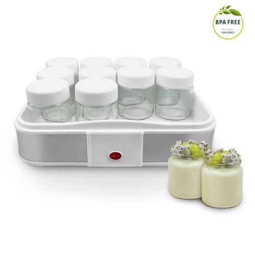 Leogreen - Yaourtière, Machine pour Yaourt Fait Maison, 12 pots, 30,6 x 25 x 12,4 cm, Blanc, Capacité par pot: 0,21 L