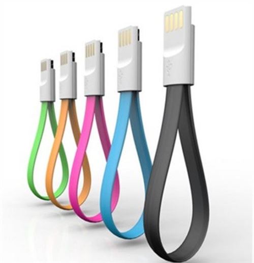 Mini Cable Aimante pour IPHONE 8 PLUS (+) Chargeur Connecteur Lighting USB Magnet Porte-Clefs 25cm (NOIR)