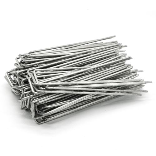 AMANKA Set 100 Piquets en acier galvanisé Ø3,2mm 150x30mm ancrage au sol pour bâches filets de jardi