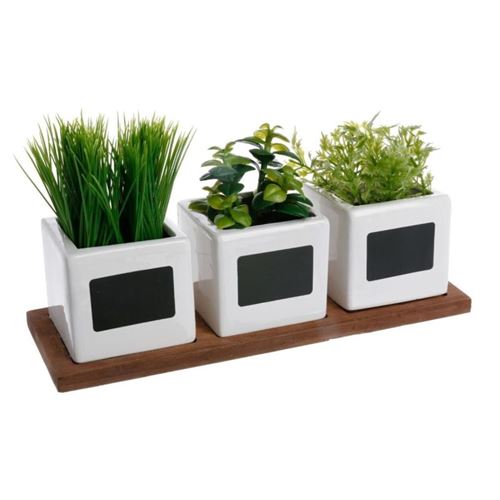 Atmosphera Créateur d'intérieur - Lot de 3 Plantes Artificielles Herbes Aromatiques 34cm Blanc