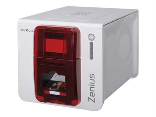 Evolis Zenius Classic line - Imprimante cartes plastiques - couleur - sublimation thermique/transfert thermique - CR-80 Card (85.6 x 54 mm) - jusqu'à 500 cartes/heure (mono) / jusqu'à 150 cartes/heure (couleur) - capacité : 50 cartes - USB - rouge