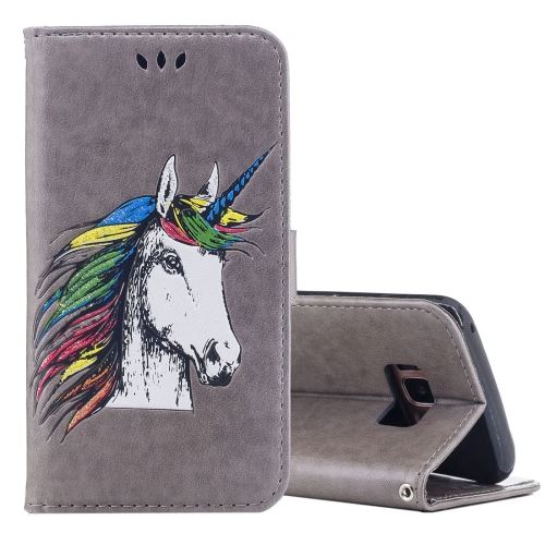Galaxy S8 Housse Etui Cuir PU licorne Gris ALS52412