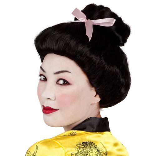 perruque geisha chignon noir ruban satin femme - 86384