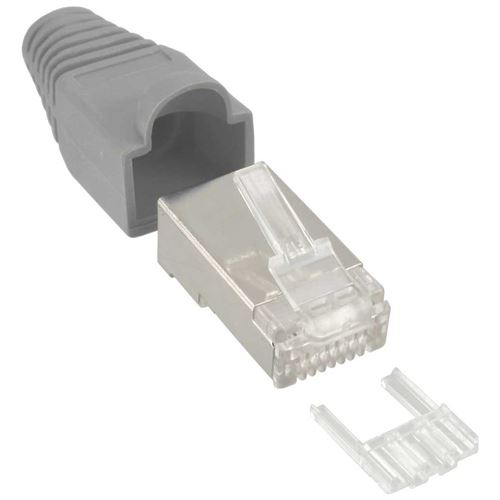 Connecteur à sertir InLine® RJ45 8P8C blindé avec filetage + protection anti-pliage gris 10 pcs.