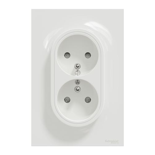 Schneider Electric Noir Prise De Courant Odace 2P+T Double Blanc À Griffes Spécial Rénovation - S521089