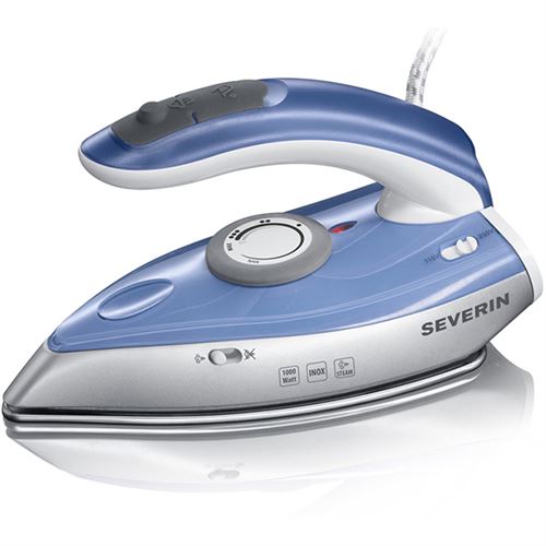 Severin Ba 3234 - Fer à Repasser à Vapeur De Voyage avec Fermeture Automatique - Semelle : Acier Inoxydable - 1000 Watt - Bleu/Argent