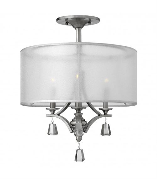 Plafonnier Mime, nickel brossé et cristal