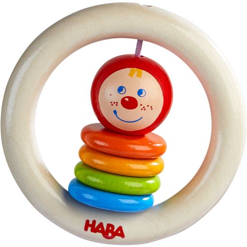 Haba hochet Clown junior 9 x 9 cm bois clair/rouge
