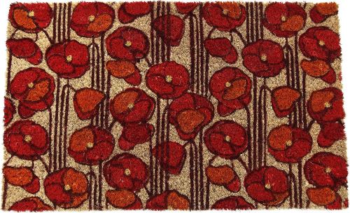 Paillasson Entryways 43 x 71 cm à motifs coquelicots fabriqué en coir avec support antidérapant en PVC