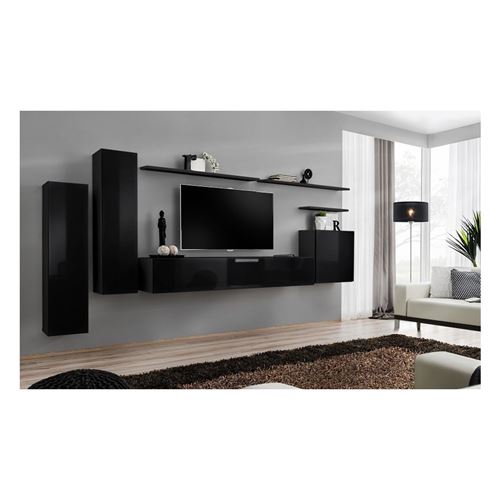 Ensemble meuble salon SWITCH I design, coloris noir brillant.