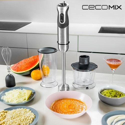 Mixeur électrique manuel multifonction à 4 pales avec revêtement en titane 1000W - Bol 500 ml, Fouet et hachoir à double lame