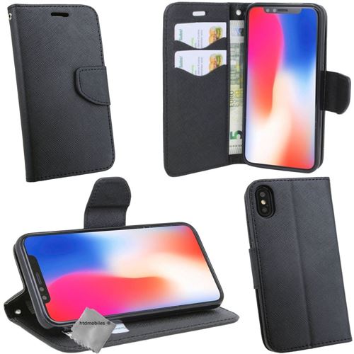 Housse etui coque pochette portefeuille pour Apple iPhone XR avec film ecran - NOIR / NOIR
