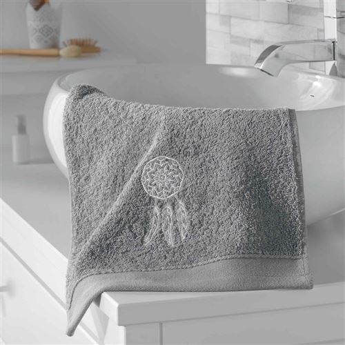 Serviette invite 30 x 50 cm eponge brodee talisman Gris