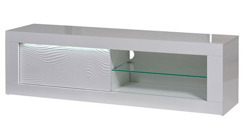 Meuble TV ECLIPSE - LEDs - MDF Blanc laqué - 1 porte & 2 niches