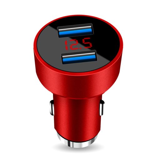 WISETONY® Chargeur de voiture en alliage d'aluminium rapide et intelligent avec 2 ports USB 3.4A - Rouge