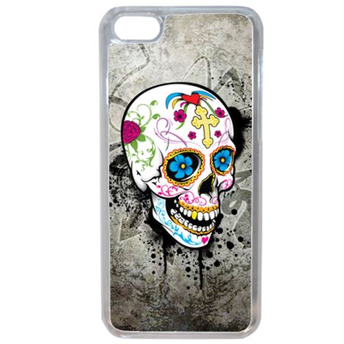 Coque Skull Fleur Bleu Fond Gris Compatible Iphone 7 Plus Transparent
