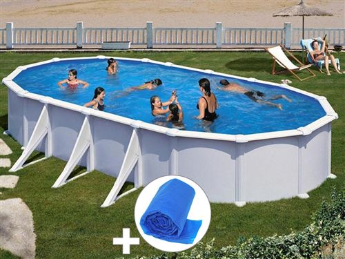 Kit piscine acier blanc Gré Atlantis ovale 7,44 x 3,99 x 1,32 m + Bâche à bulles
