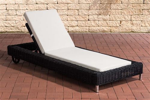 Chaise Longue / Bain de soleil Rosso en polyrotin 5mm , Noir /Blanc crème