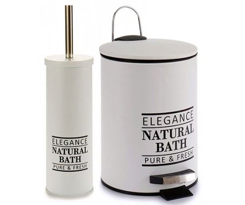 Poubelle de Salle de Bain + Brosse WC Métal Blanc Natural Bath