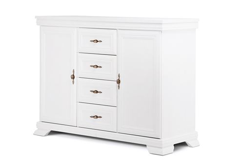 IMPERIO | Commode buffet style classique salon/séjour/chambre | 128x97x46 cm | 4 tiroirs + 2 portes | Meuble de rangement | Blanc
