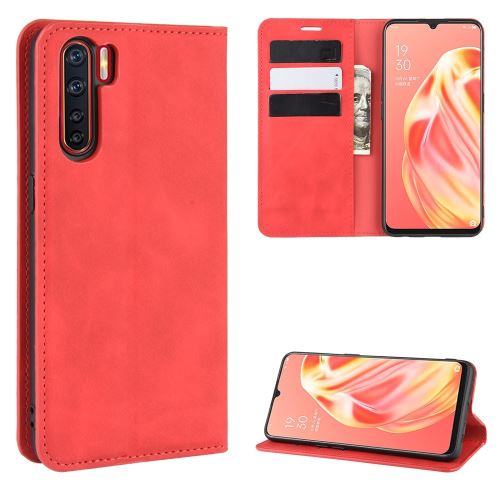Etui en PU flip auto-absorbant au toucher soyeux rouge pour votre OPPO A91