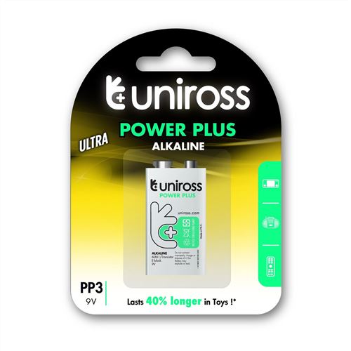 UNIROSS Pack de 1 Pile Alcalines 6LR61 Power Plus 9V