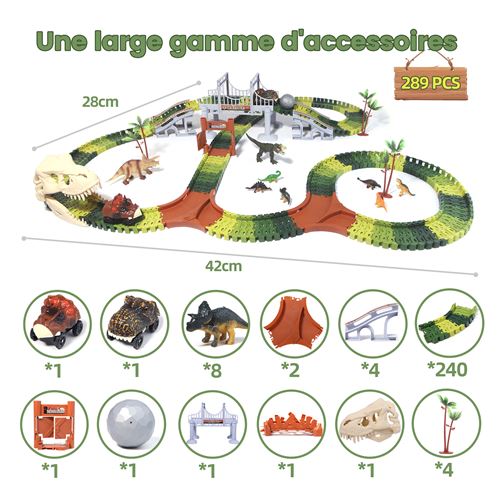 COSTWAY Circuit de Voitures avec Piste en Forme de Dinosaures, 269 Pièces, avec Dinosaures Réalistes, Ponts, Tunnels pour Les Enfants à Partir de 3 Ans