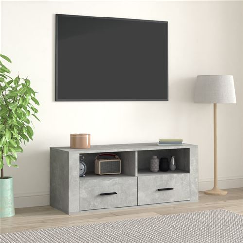 VIDAXL - Meuble TV - Gris Béton - 100 x 35 x 40 cm - Image 2