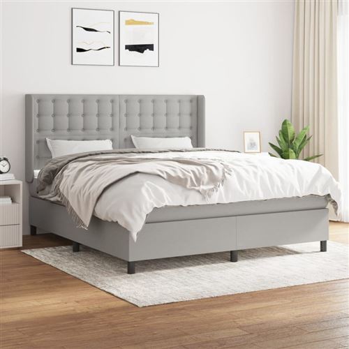 vidaXL Lit à sommier tapissier avec matelas Gris clair 160x200cm Tissu