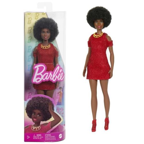 Barbie-Fashionistas 221-Poupée Avec Cheveux Noirs Et Robe Rouge Hrh18