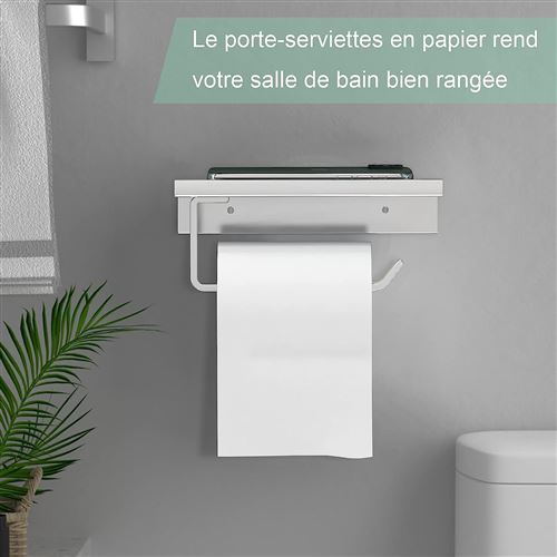 Blanc) Porte-Papier Toilette sans Perçage en Aluminium, Porte-Rouleau avec  étagères Spacieuses, Support de Papier