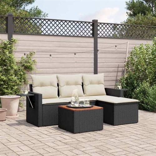 VIDAXL  Salon De Jardin 5 Pcs Avec Coussins Noir R&eacute;sine Tress&eacute;e