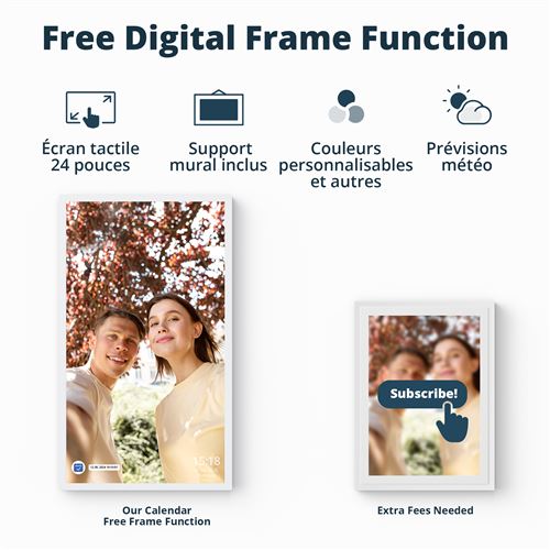 Calendrier Numérique Intelligent Tactile 15,6 Pouces - WiFi, Partage Photos/Vidéos, Synchronisation Familiale - Planificateur Mural Ou Bureau (Blanc)