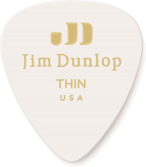 Dunlop 483P01TH - Médiators Genuine Celluloid Classic, Pack de 12, white, thin