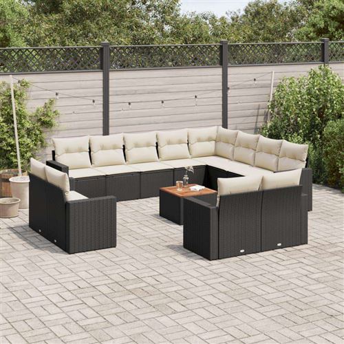  Vidaxl Salon De Jardin Avec Coussins 13 Pcs Noir R&eacute;sine Tress&eacute;e