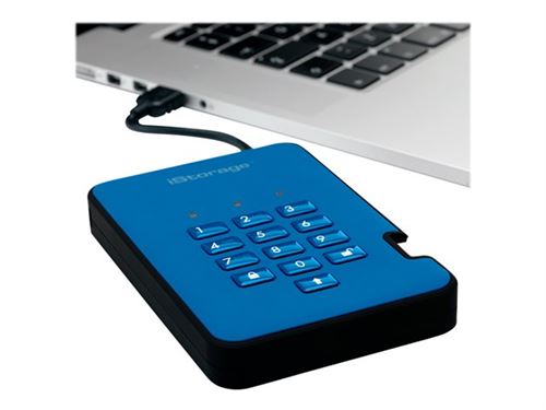 iStorage diskAshur² - Solid state drive - gecodeerd - 512 GB - extern (draagbaar) - USB 3.1 - FIPS 197, 256-bit AES-XTS - Oceaanblauw - TAA Compliant