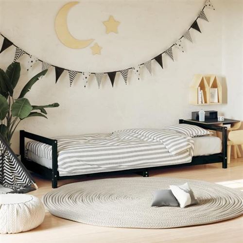 vidaXL Cadre de Lit pour Enfants, Lit Simple avec Tête de Lit et Pied de Lit, Meuble de Chambre à Coucher, Scandinave, Noir 834395