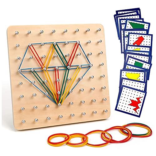 Jouet Montessori Homealexa Géoboard En Bois Avec Cartes De Motifs Et Rubber Band