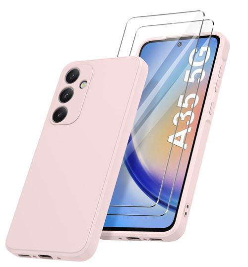 Coque Pour Samsung Galaxy A35 5G Silicone Rose + 2 Verres Trempes Little Boutik©