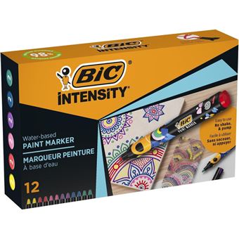 Lot De 20 Marqueurs Peinture BIC Intensity - Pointe Moyenne - Couleurs Classiques & Pastel - Idéal Papier, Verre, Textile, Bois, Galet