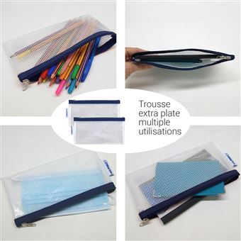 Grande trousse transparente en PVC pour fournitures scolaires