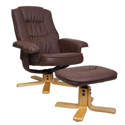 Mendler - Fauteuil de relaxation - M56 - Similicuir - Rouge - Avec pouf - Image 3