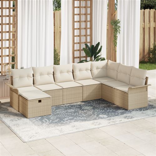 Non Communiqué Beige Ensemble De Canapé De Jardin 8 Pièces Avec Coussins Poly Rotin