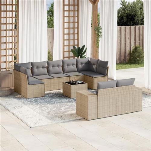 VIDAXL Salon de jardin modulable  rotin beige 10 pieces x 83 x 69