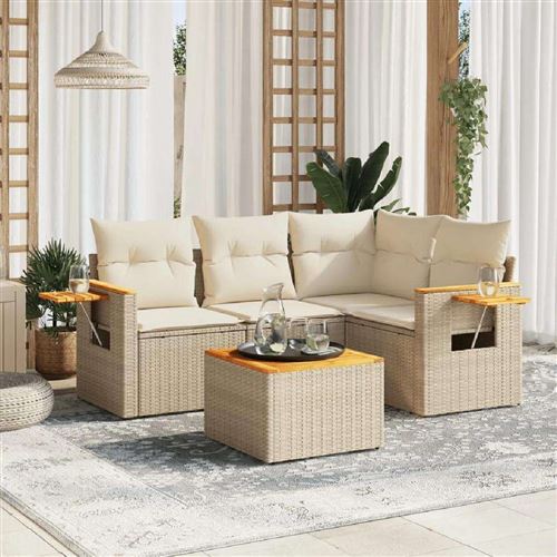 Non Communiqué Beige Salon De Jardin Modulable Vidaxl Rotin 4 Personnes 5 Pieces 62 X 62 X 69 Cm