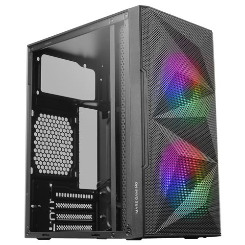 Non Communiqué Noir Boîtier Gaming Compact Mars Mc-Me Mesh Géométrique Avec 2 Ventilateurs Frgb