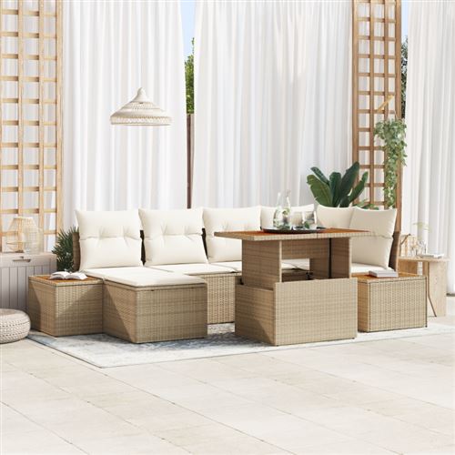 vidaXL Ensemble de canapé de jardin 7 pc Beige polyrotin