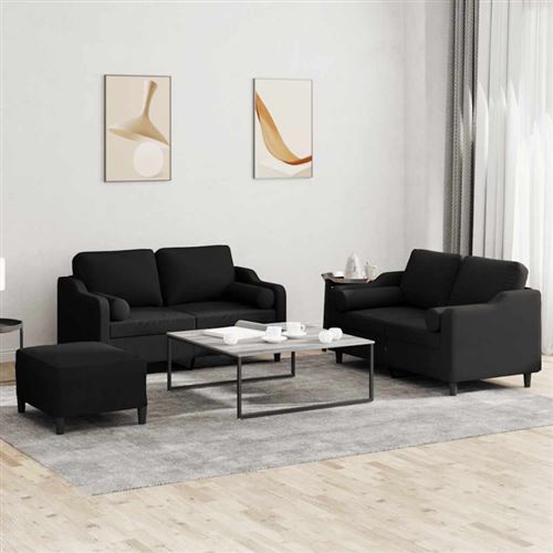 Non Communiqué Noir Ensemble De Canapés 3 Pcs Avec Coussins Tissu