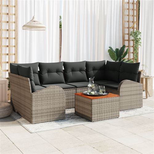 Non Communiqué Gris Ensemble De Canapé De Jardin 7 Pièces Avec Coussins Poly Rotin